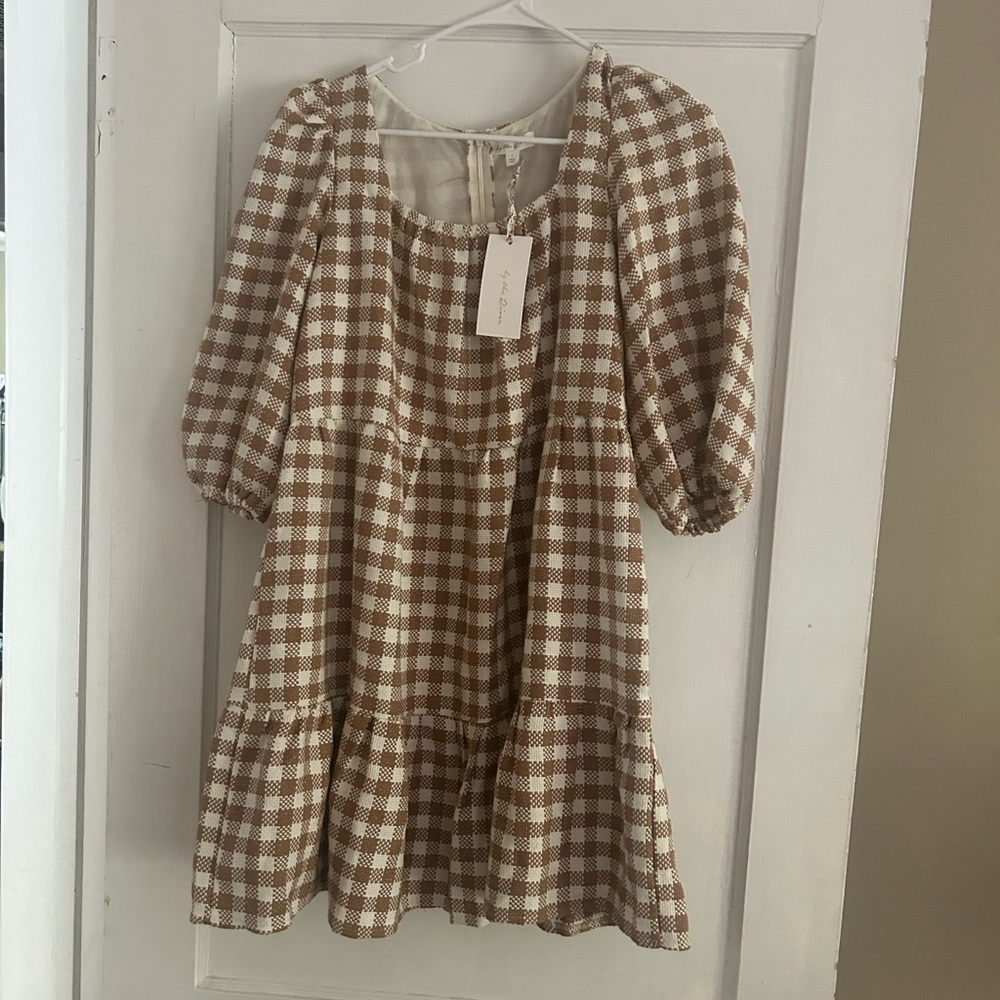 Elegant Brown Checkered Dress